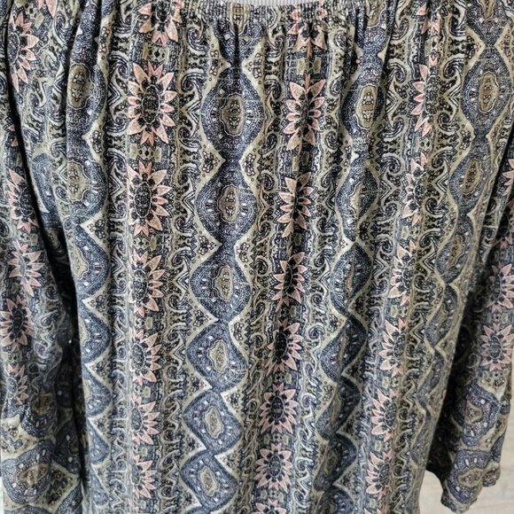 Style Co Womens Top 0X 3/4 Bell Sleeve On Off Shoulder Green Pink GEO29E - Picture 7 of 10